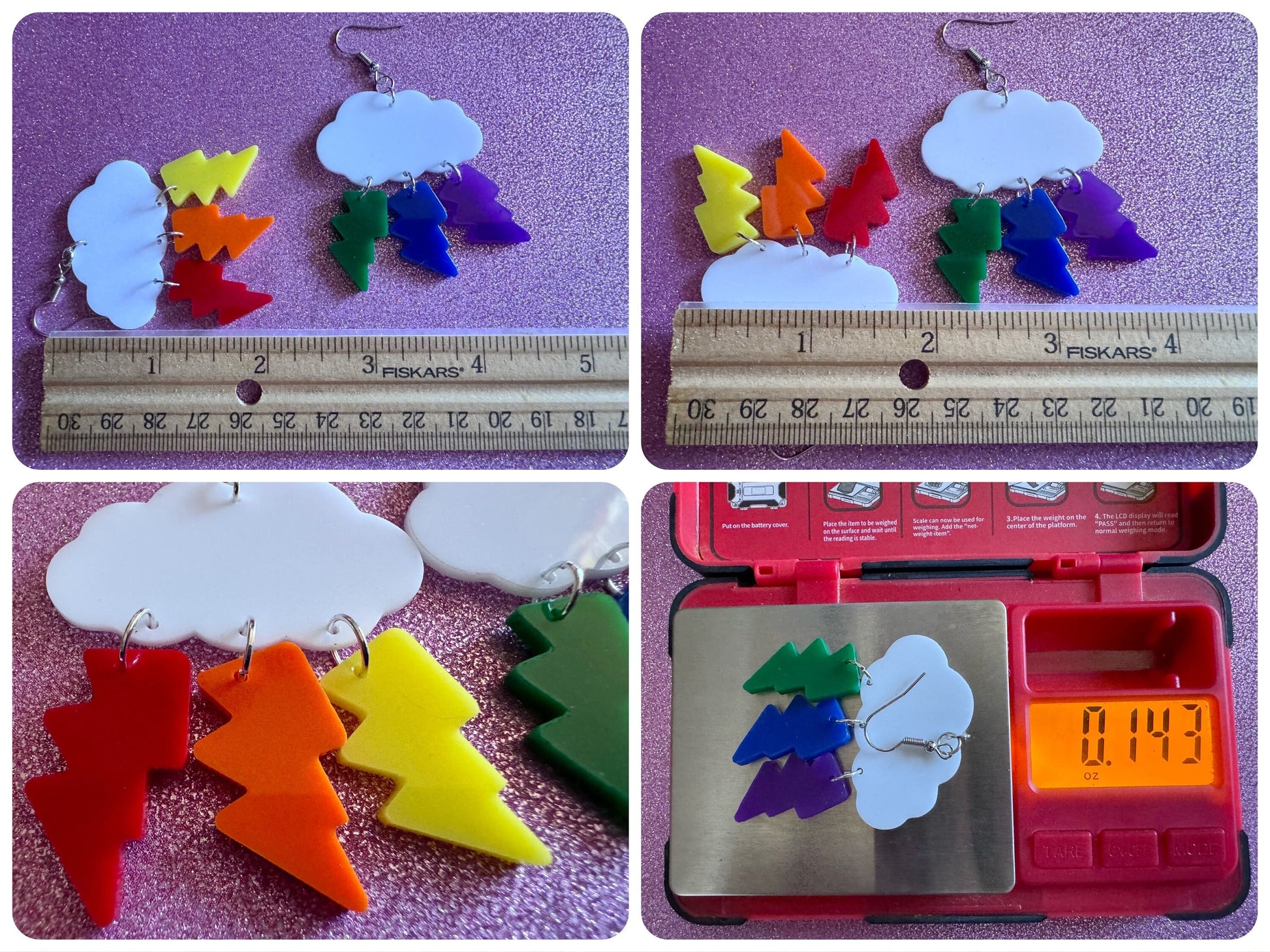 Rainbow Lightning Earrings: Laser Cut Acrylic Rainbow Clouds, Pride, Lightning Bolts, LGBTQ, Colorful Lightning, Best Gifts for Her/Him/Them