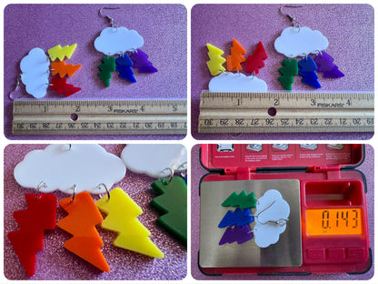 Rainbow Lightning Earrings: Laser Cut Acrylic Rainbow Clouds, Pride, Lightning Bolts, LGBTQ, Colorful Lightning, Best Gifts for Her/Him/Them