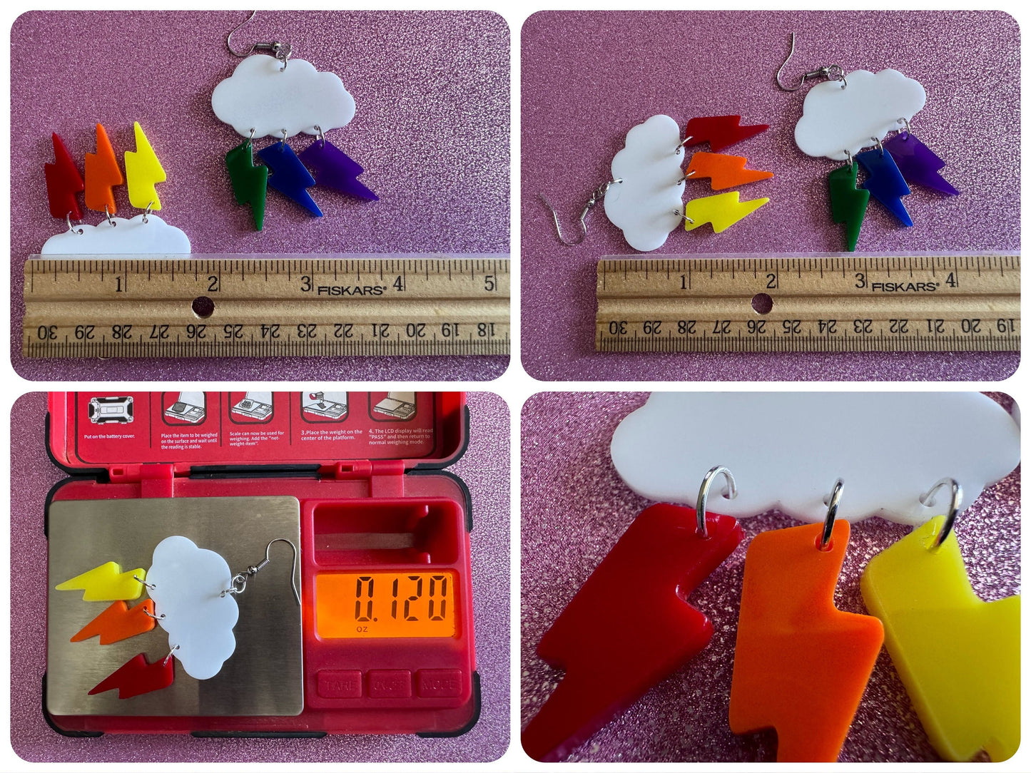 Rainbow Lightning Earrings: Laser Cut Acrylic Rainbow Clouds, Pride, Lightning Bolts, LGBTQ, Colorful Lightning, Best Gifts for Her/Him/Them