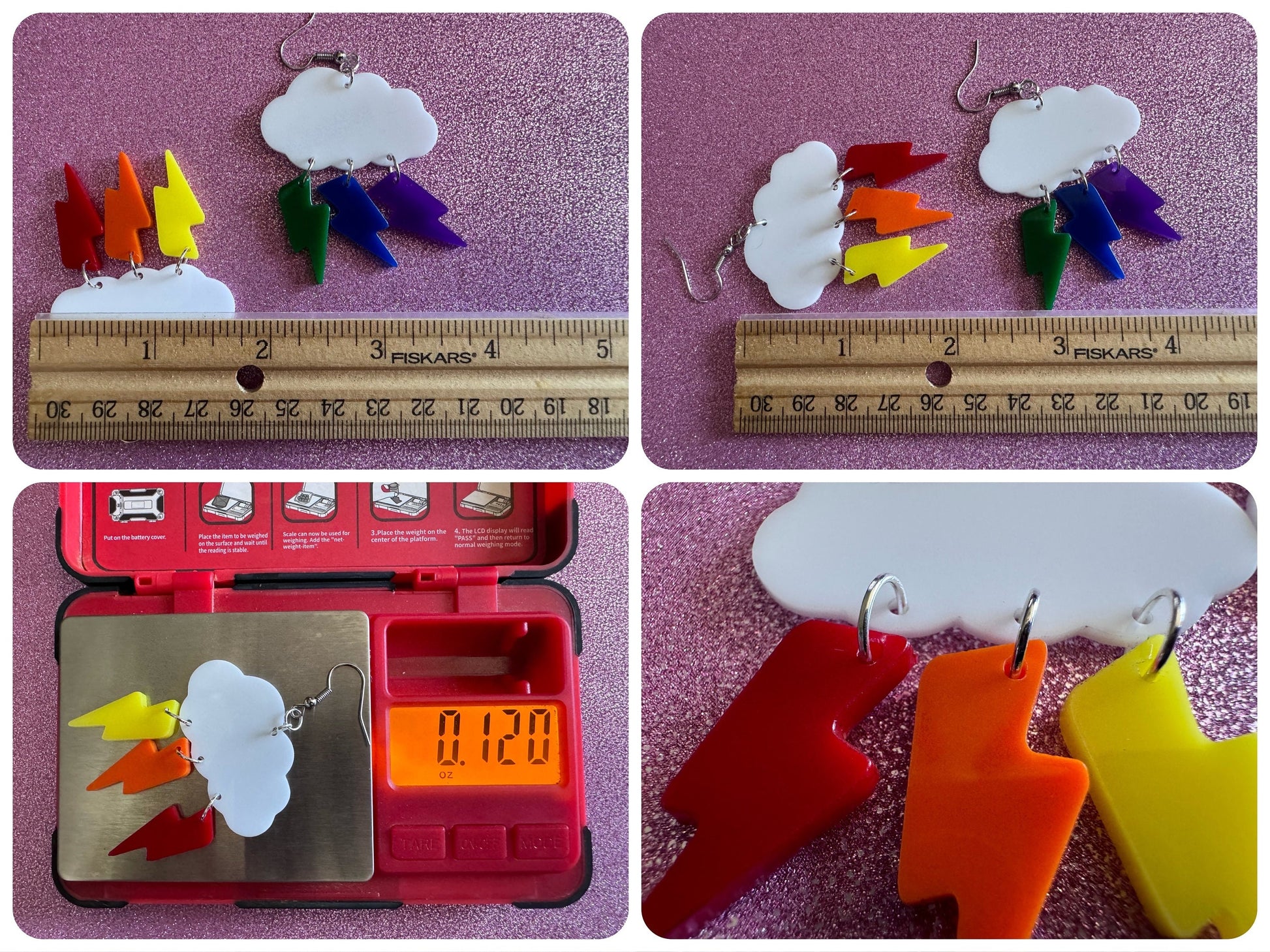 Rainbow Lightning Earrings: Laser Cut Acrylic Rainbow Clouds, Pride, Lightning Bolts, LGBTQ, Colorful Lightning, Best Gifts for Her/Him/Them