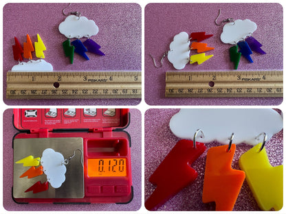 Rainbow Lightning Earrings: Laser Cut Acrylic Rainbow Clouds, Pride, Lightning Bolts, LGBTQ, Colorful Lightning, Best Gifts for Her/Him/Them