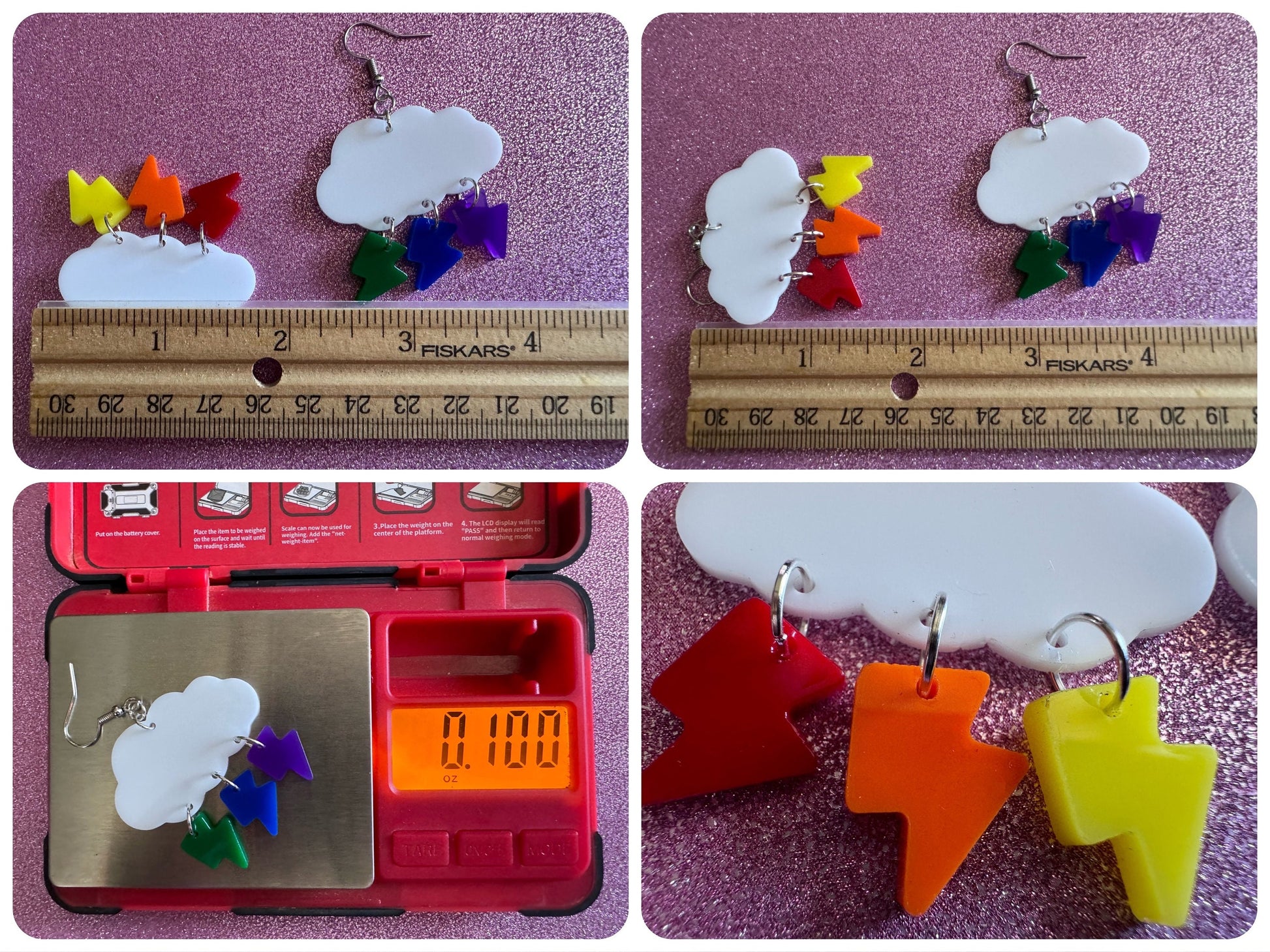 Rainbow Lightning Earrings: Laser Cut Acrylic Rainbow Clouds, Pride, Lightning Bolts, LGBTQ, Colorful Lightning, Best Gifts for Her/Him/Them