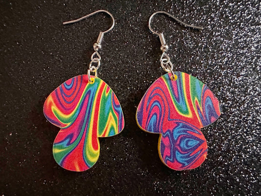 Rainbow Mushroom Earrings: Laser Cut Acrylic Earrings, Astronomy, Stars, Planets, Astrology, Night, Nebula, Magic, Gifts for Her/Him/Them