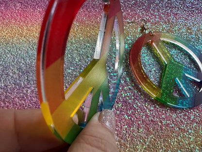 Rainbow Peace Sign Earrings: Laser Cut Acrylic Peace Signs, Hippie, Happy Hipster, Love, 80s, No War, Happiness, Best Gifts for Her/Him/Them
