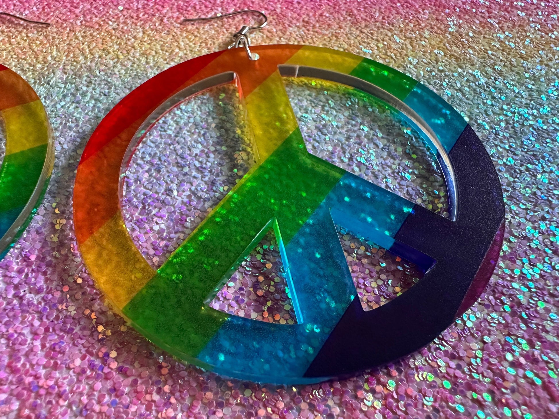 Rainbow Peace Sign Earrings: Laser Cut Acrylic Peace Signs, Hippie, Happy Hipster, Love, 80s, No War, Happiness, Best Gifts for Her/Him/Them