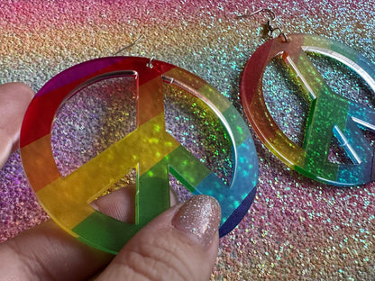 Rainbow Peace Sign Earrings: Laser Cut Acrylic Peace Signs, Hippie, Happy Hipster, Love, 80s, No War, Happiness, Best Gifts for Her/Him/Them