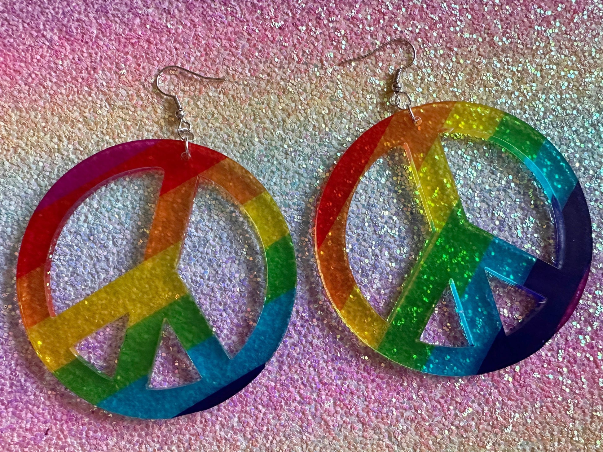 Rainbow Peace Sign Earrings: Laser Cut Acrylic Peace Signs, Hippie, Happy Hipster, Love, 80s, No War, Happiness, Best Gifts for Her/Him/Them