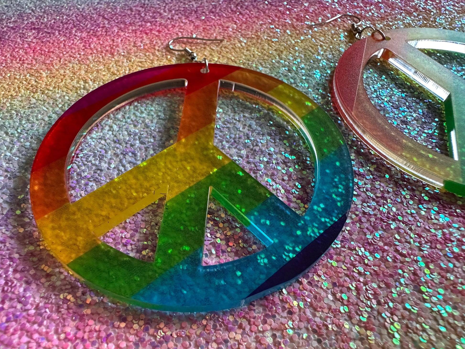 Rainbow Peace Sign Earrings: Laser Cut Acrylic Peace Signs, Hippie, Happy Hipster, Love, 80s, No War, Happiness, Best Gifts for Her/Him/Them