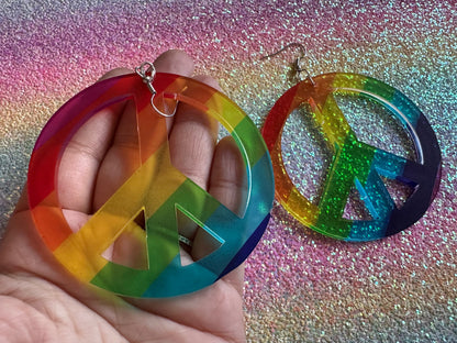 Rainbow Peace Sign Earrings: Laser Cut Acrylic Peace Signs, Hippie, Happy Hipster, Love, 80s, No War, Happiness, Best Gifts for Her/Him/Them