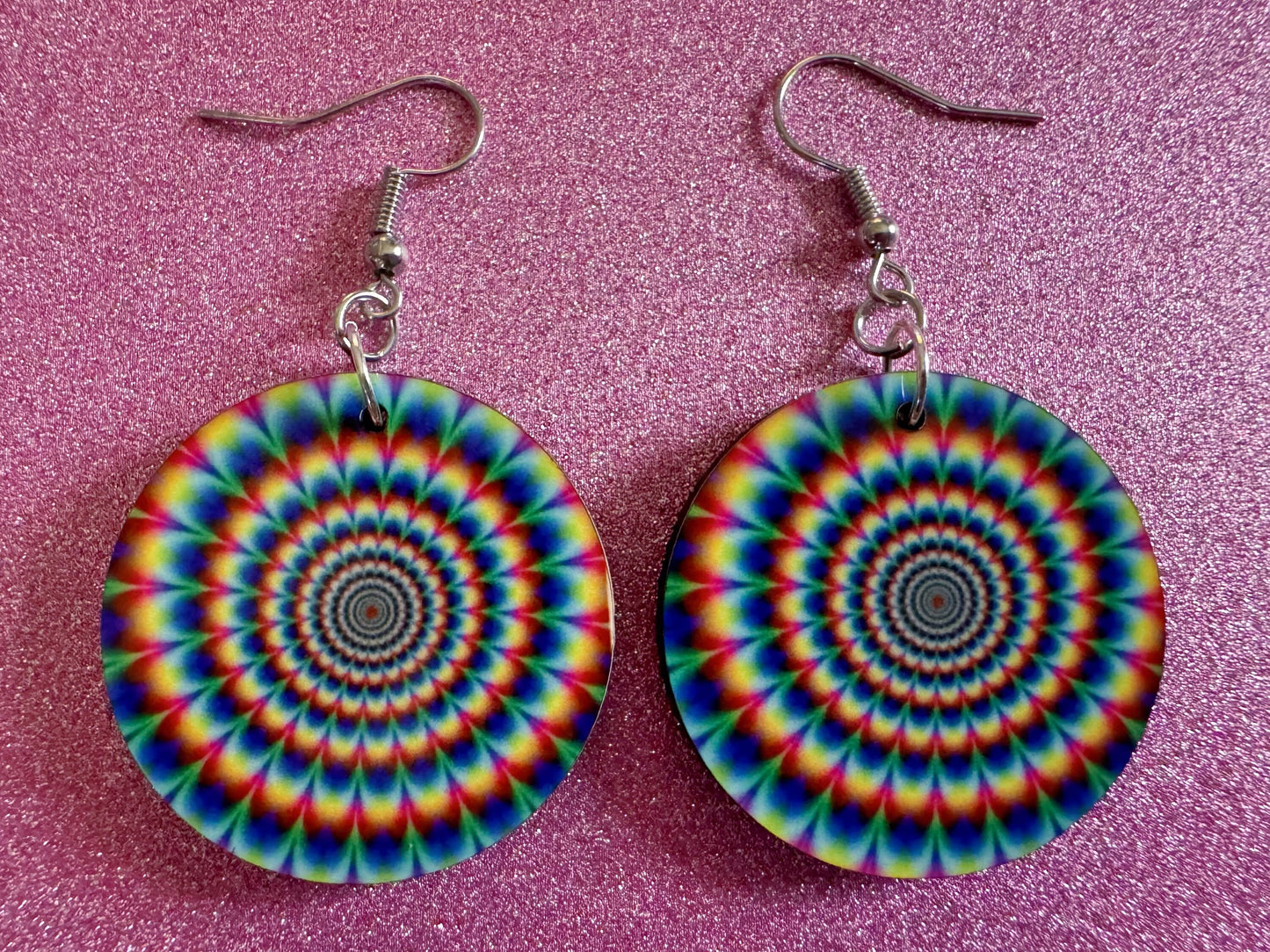 Rainbow Psychedelic Optical Illusion Earrings: Sublimated Illusions, Unique Earrings, Quirky Jewelry, Hypnotic, Best Gifts for Her/Him/Them