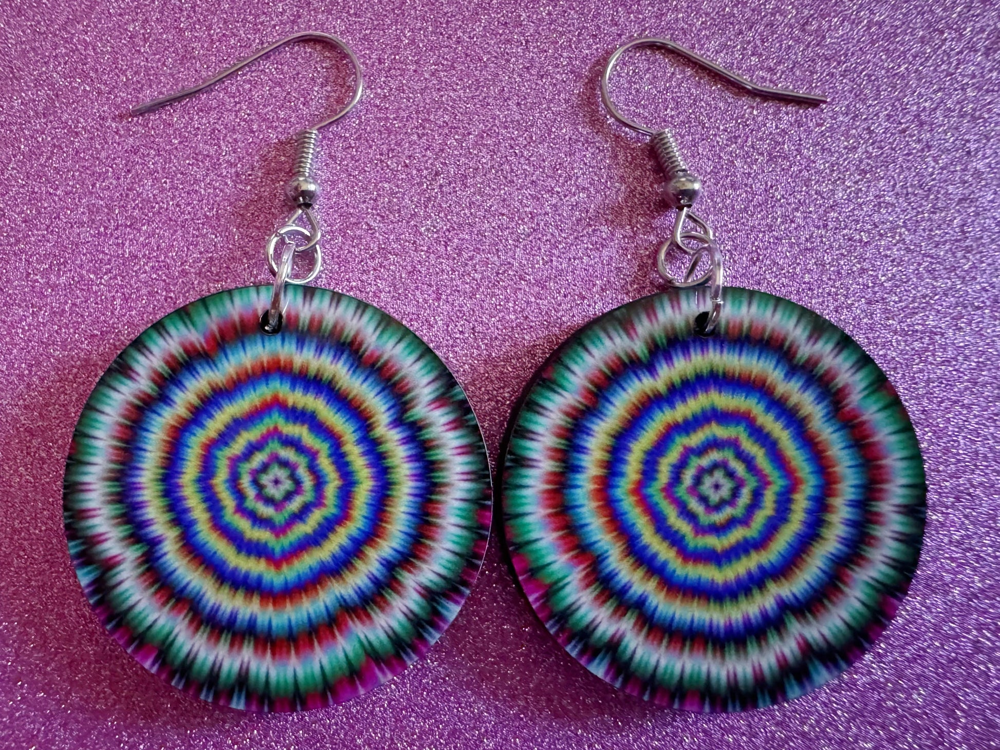 Rainbow Psychedelic Optical Illusion Earrings: Sublimated Illusions, Unique Earrings, Quirky Jewelry, Hypnotic, Best Gifts for Her/Him/Them