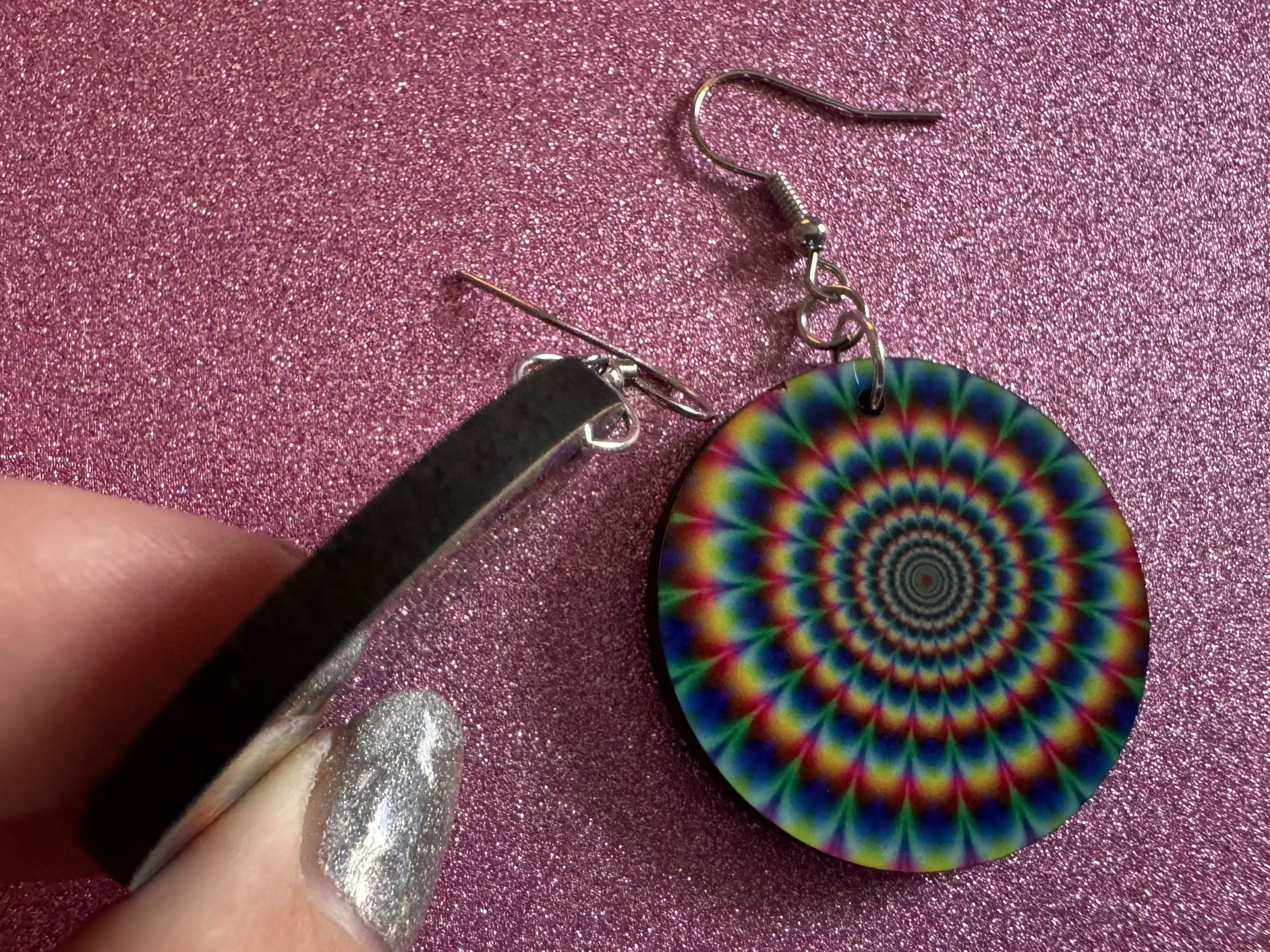 Rainbow Psychedelic Optical Illusion Earrings: Sublimated Illusions, Unique Earrings, Quirky Jewelry, Hypnotic, Best Gifts for Her/Him/Them
