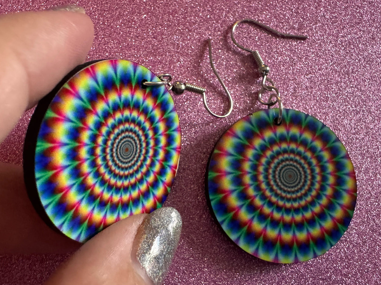 Rainbow Psychedelic Optical Illusion Earrings: Sublimated Illusions, Unique Earrings, Quirky Jewelry, Hypnotic, Best Gifts for Her/Him/Them