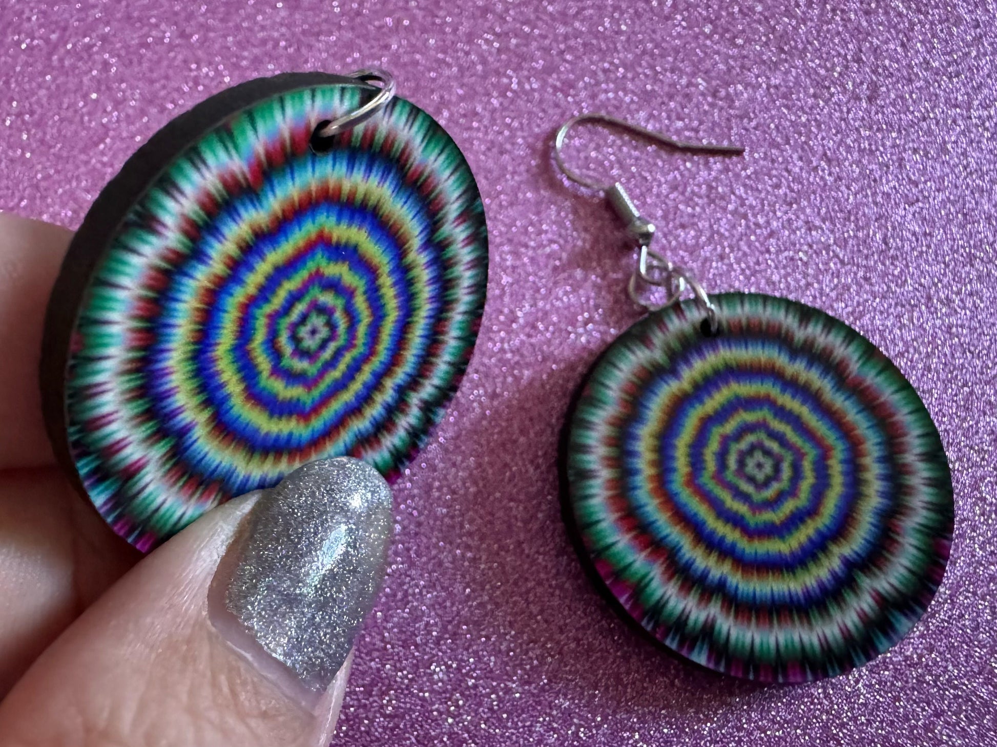 Rainbow Psychedelic Optical Illusion Earrings: Sublimated Illusions, Unique Earrings, Quirky Jewelry, Hypnotic, Best Gifts for Her/Him/Them
