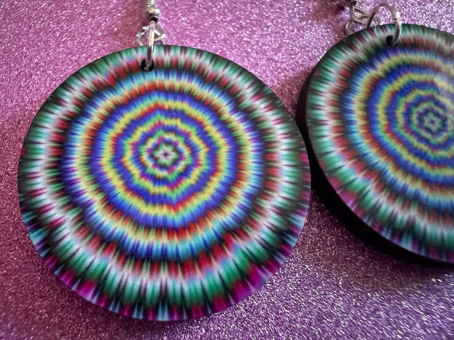 Rainbow Psychedelic Optical Illusion Earrings: Sublimated Illusions, Unique Earrings, Quirky Jewelry, Hypnotic, Best Gifts for Her/Him/Them