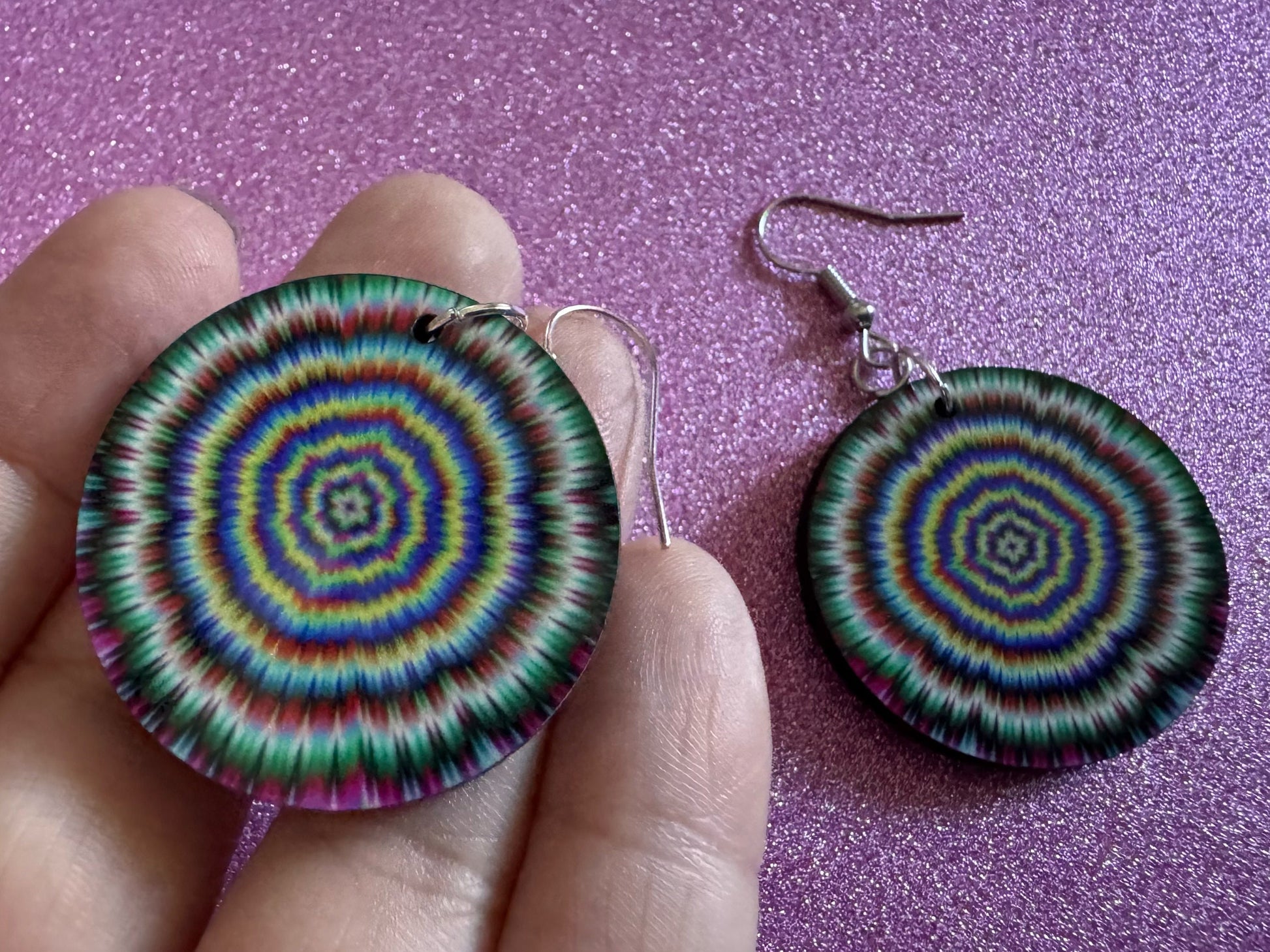 Rainbow Psychedelic Optical Illusion Earrings: Sublimated Illusions, Unique Earrings, Quirky Jewelry, Hypnotic, Best Gifts for Her/Him/Them