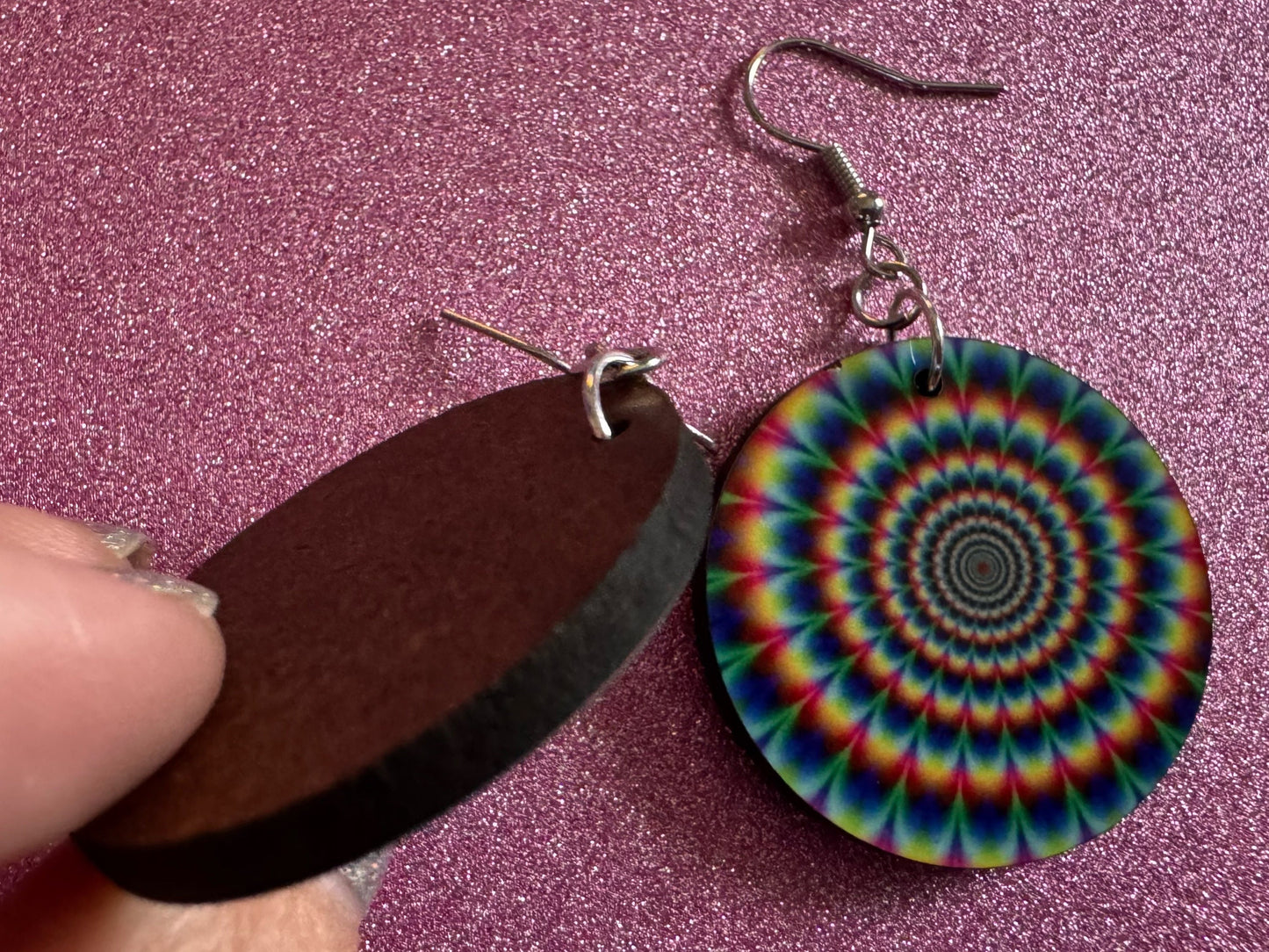 Rainbow Psychedelic Optical Illusion Earrings: Sublimated Illusions, Unique Earrings, Quirky Jewelry, Hypnotic, Best Gifts for Her/Him/Them