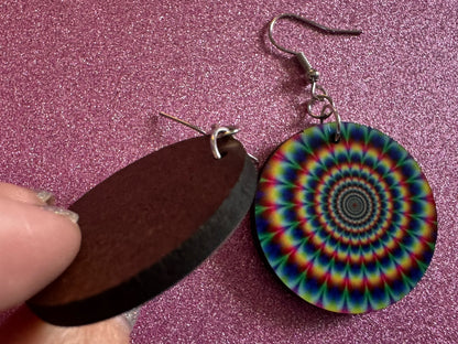 Rainbow Psychedelic Optical Illusion Earrings: Sublimated Illusions, Unique Earrings, Quirky Jewelry, Hypnotic, Best Gifts for Her/Him/Them