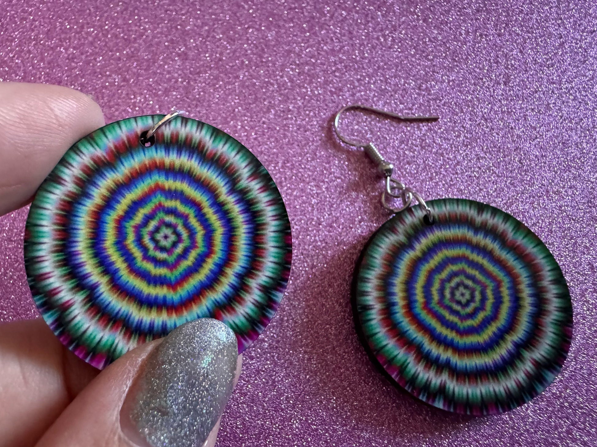 Rainbow Psychedelic Optical Illusion Earrings: Sublimated Illusions, Unique Earrings, Quirky Jewelry, Hypnotic, Best Gifts for Her/Him/Them