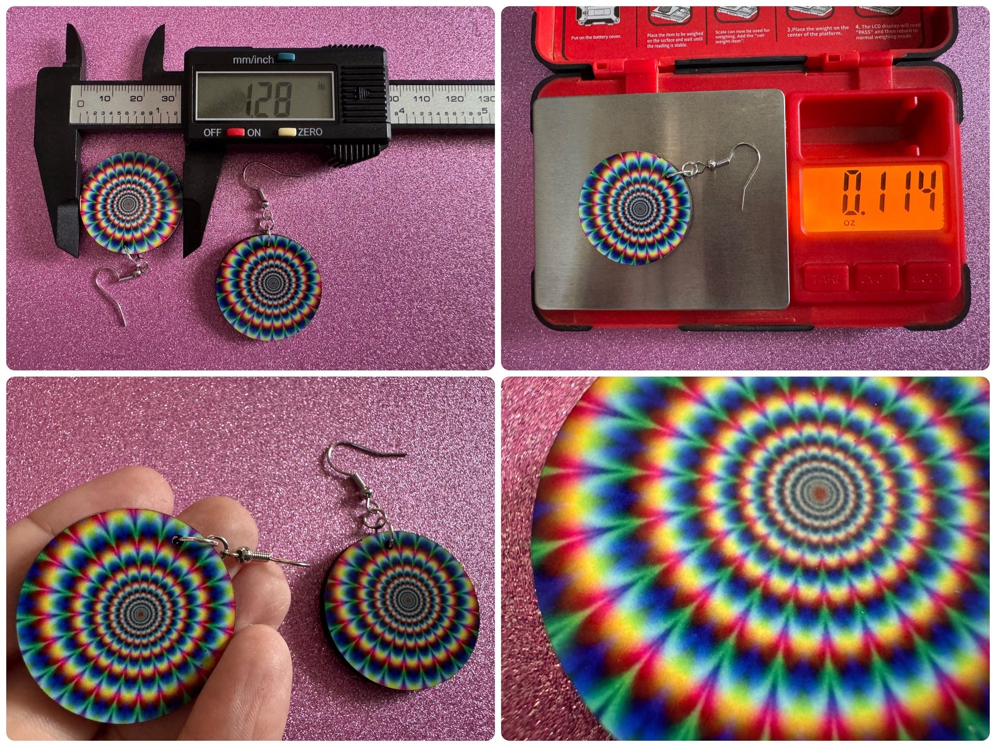 Rainbow Psychedelic Optical Illusion Earrings: Sublimated Illusions, Unique Earrings, Quirky Jewelry, Hypnotic, Best Gifts for Her/Him/Them