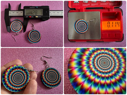 Rainbow Psychedelic Optical Illusion Earrings: Sublimated Illusions, Unique Earrings, Quirky Jewelry, Hypnotic, Best Gifts for Her/Him/Them