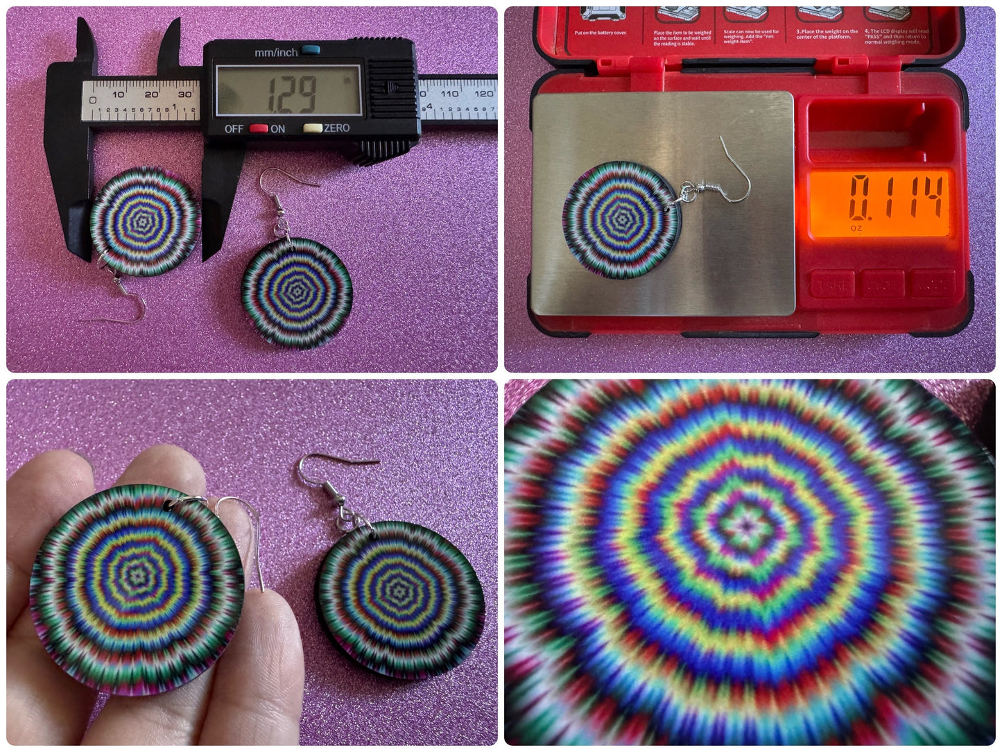 Rainbow Psychedelic Optical Illusion Earrings: Sublimated Illusions, Unique Earrings, Quirky Jewelry, Hypnotic, Best Gifts for Her/Him/Them
