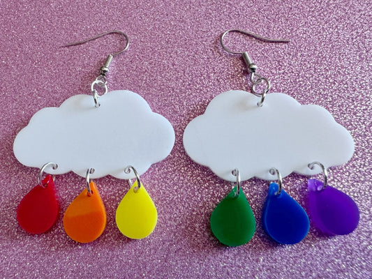 Rainbow Rain Drop Earrings: Laser Cut Acrylic Rainbows, Pride, Lightning Bolts, LGBTQ, Colorful Lightning, Best Gifts for Her/Him/Them