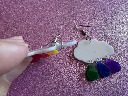 Rainbow Rain Drop Earrings: Laser Cut Acrylic Rainbows, Pride, Lightning Bolts, LGBTQ, Colorful Lightning, Best Gifts for Her/Him/Them