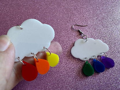 Rainbow Rain Drop Earrings: Laser Cut Acrylic Rainbows, Pride, Lightning Bolts, LGBTQ, Colorful Lightning, Best Gifts for Her/Him/Them