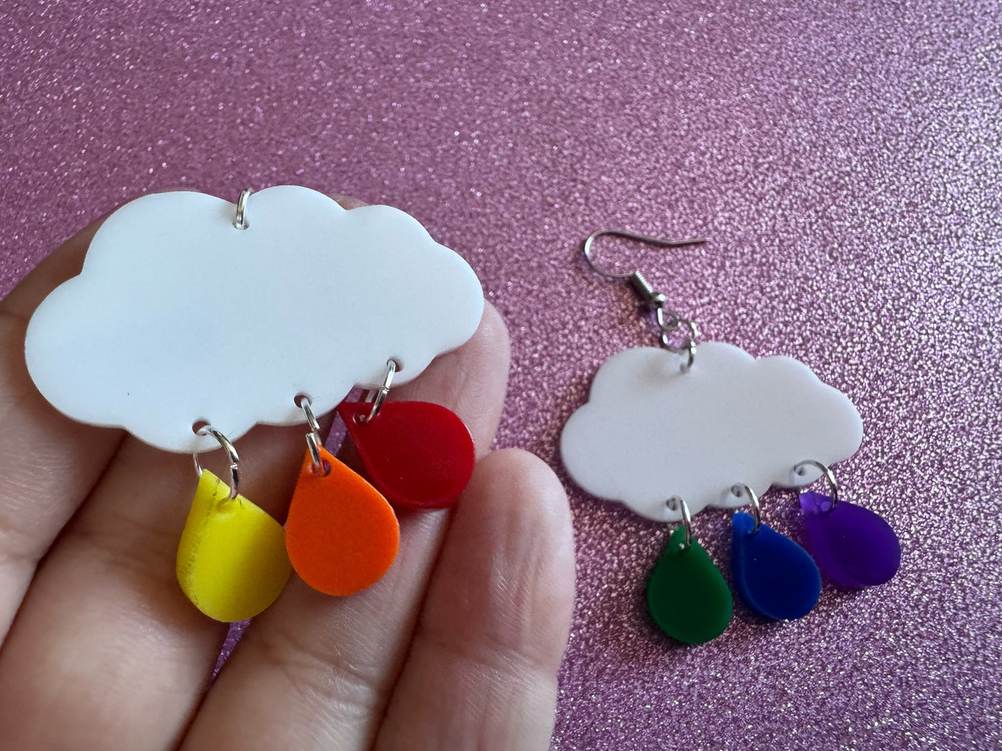 Rainbow Rain Drop Earrings: Laser Cut Acrylic Rainbows, Pride, Lightning Bolts, LGBTQ, Colorful Lightning, Best Gifts for Her/Him/Them