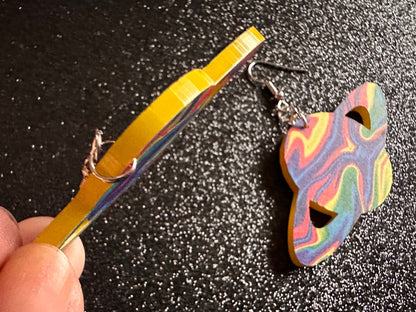 Rainbow Saturn Earrings: Laser Cut Acrylic Planets, Magic, Night Sky, Moons, Astrology, Astronomy, Space, Pride, Gifts for Her/Him/Them