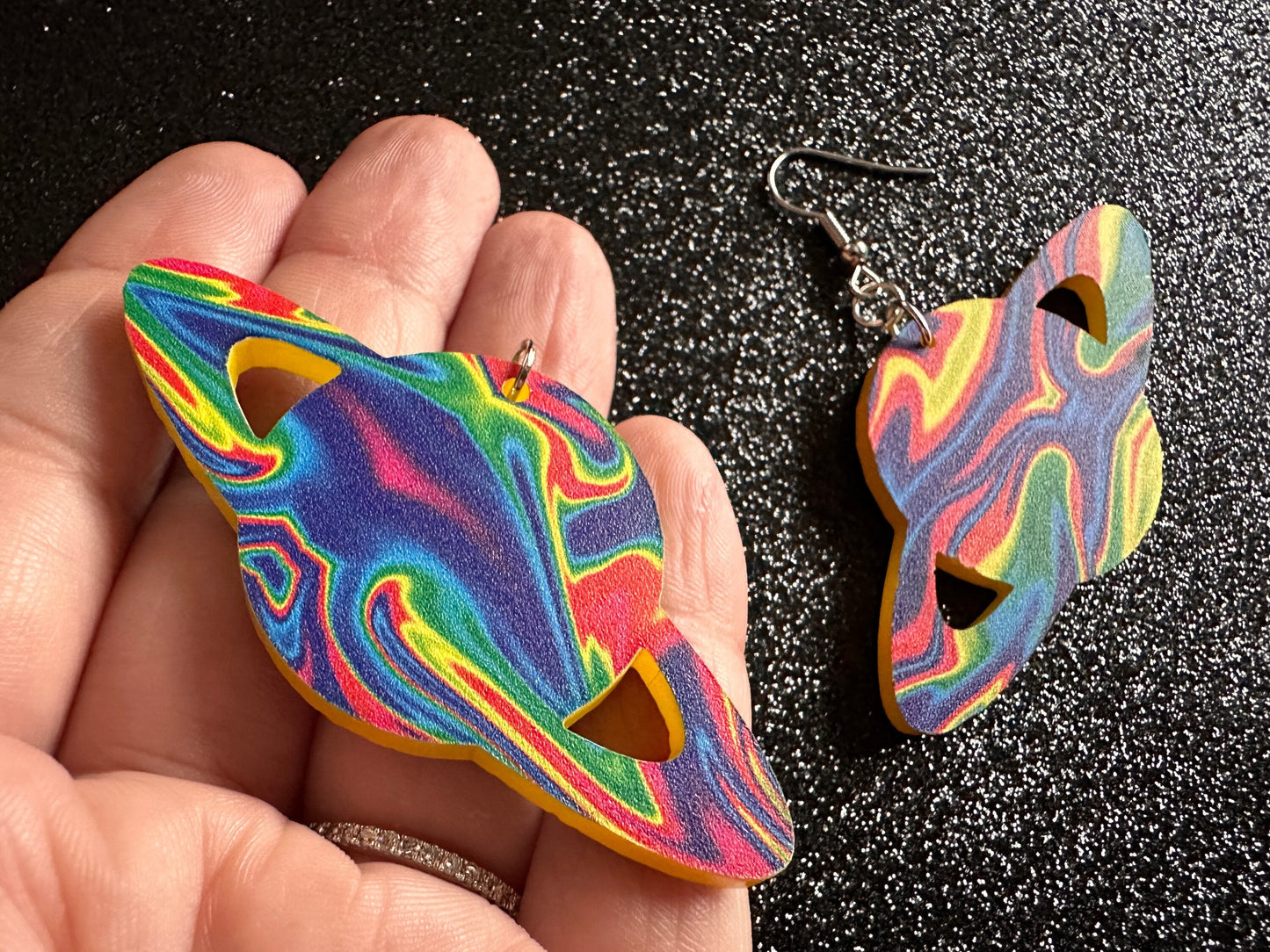 Rainbow Saturn Earrings: Laser Cut Acrylic Planets, Magic, Night Sky, Moons, Astrology, Astronomy, Space, Pride, Gifts for Her/Him/Them