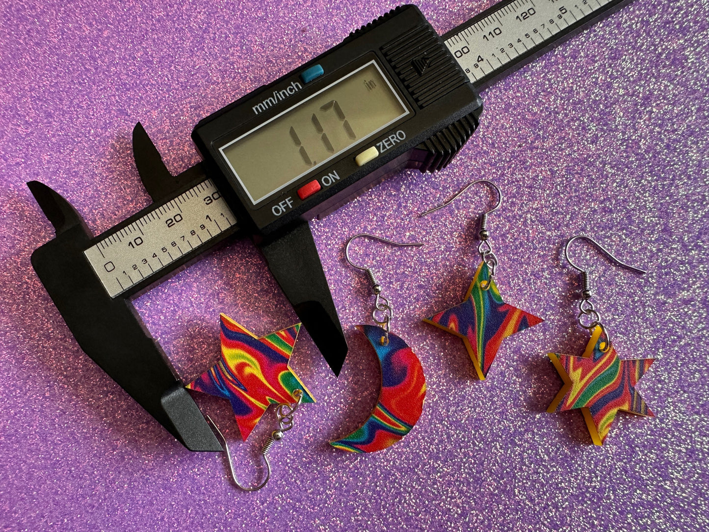 Rainbow Star & Moon Earrings: Laser Cut Acrylic Stars, Magic, Night Sky, Astrology, Space, Colorful, Galaxy, Gifts for Her/Him/Them