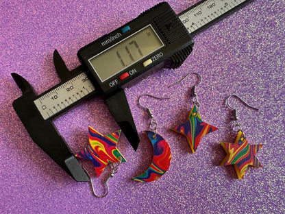 Rainbow Star & Moon Earrings: Laser Cut Acrylic Stars, Magic, Night Sky, Astrology, Space, Colorful, Galaxy, Gifts for Her/Him/Them