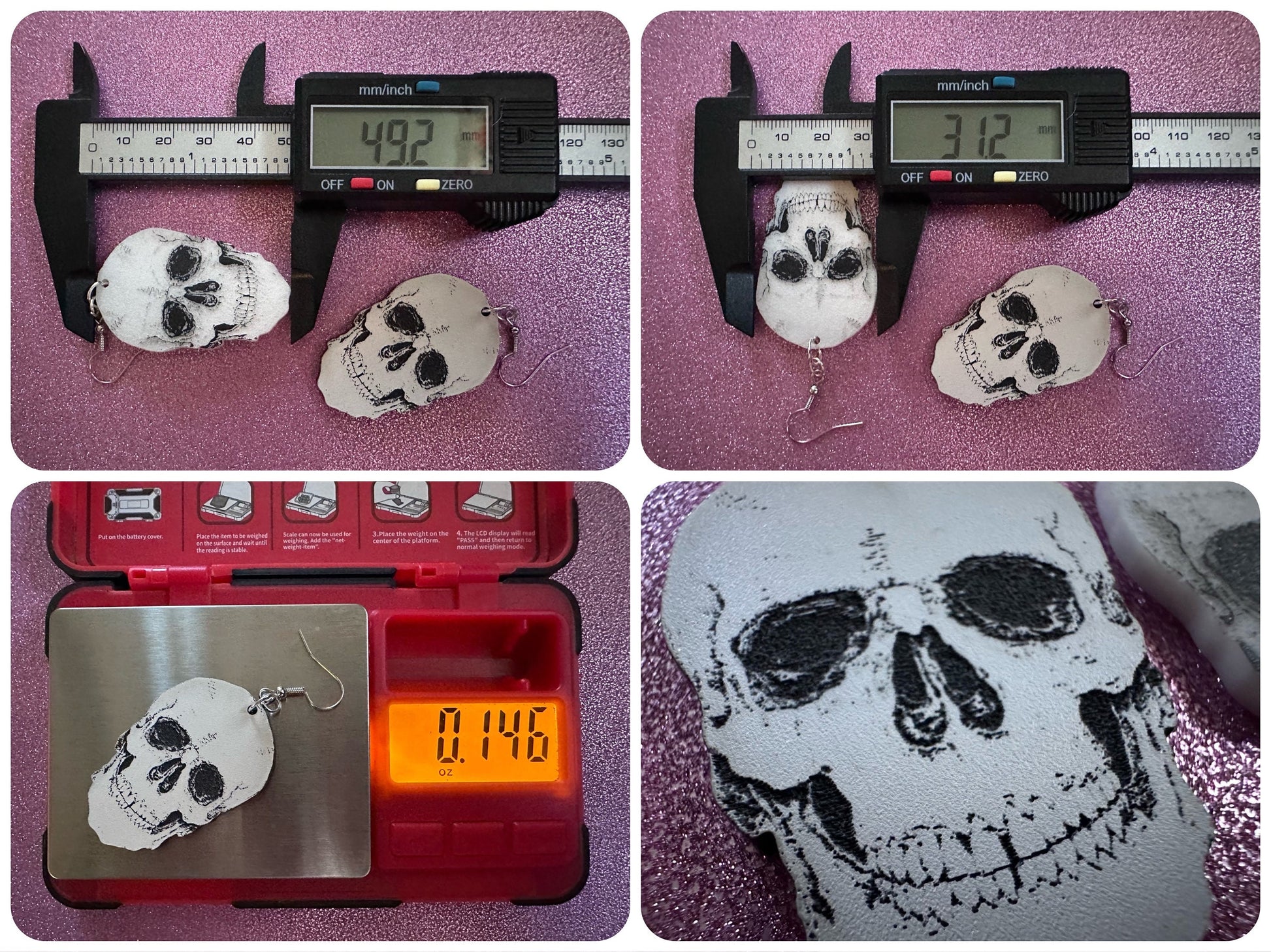Realistic Skull Earrings: Laser Cut Acrylic Skulls, Halloween, Bones, Engraved Skulls, Scary, Anatomy, Spooky, Best Gifts for Her/Him/Them