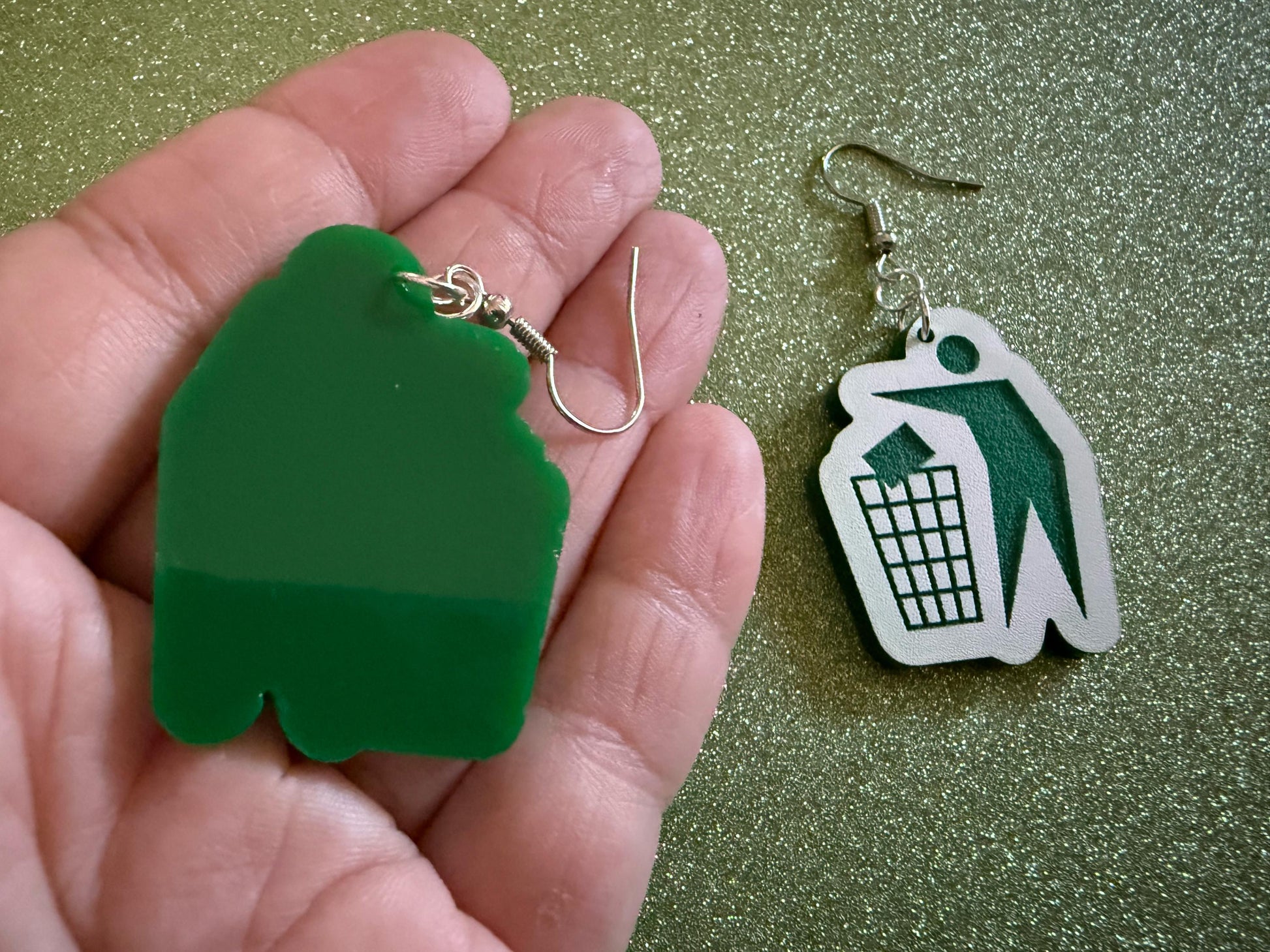 Recycling Earrings: Laser Cut Acrylic Recycle Symbols Man Recycling Icon, Earth Day, Green Earrings, Environment Best Gifts for Her/Him/Them