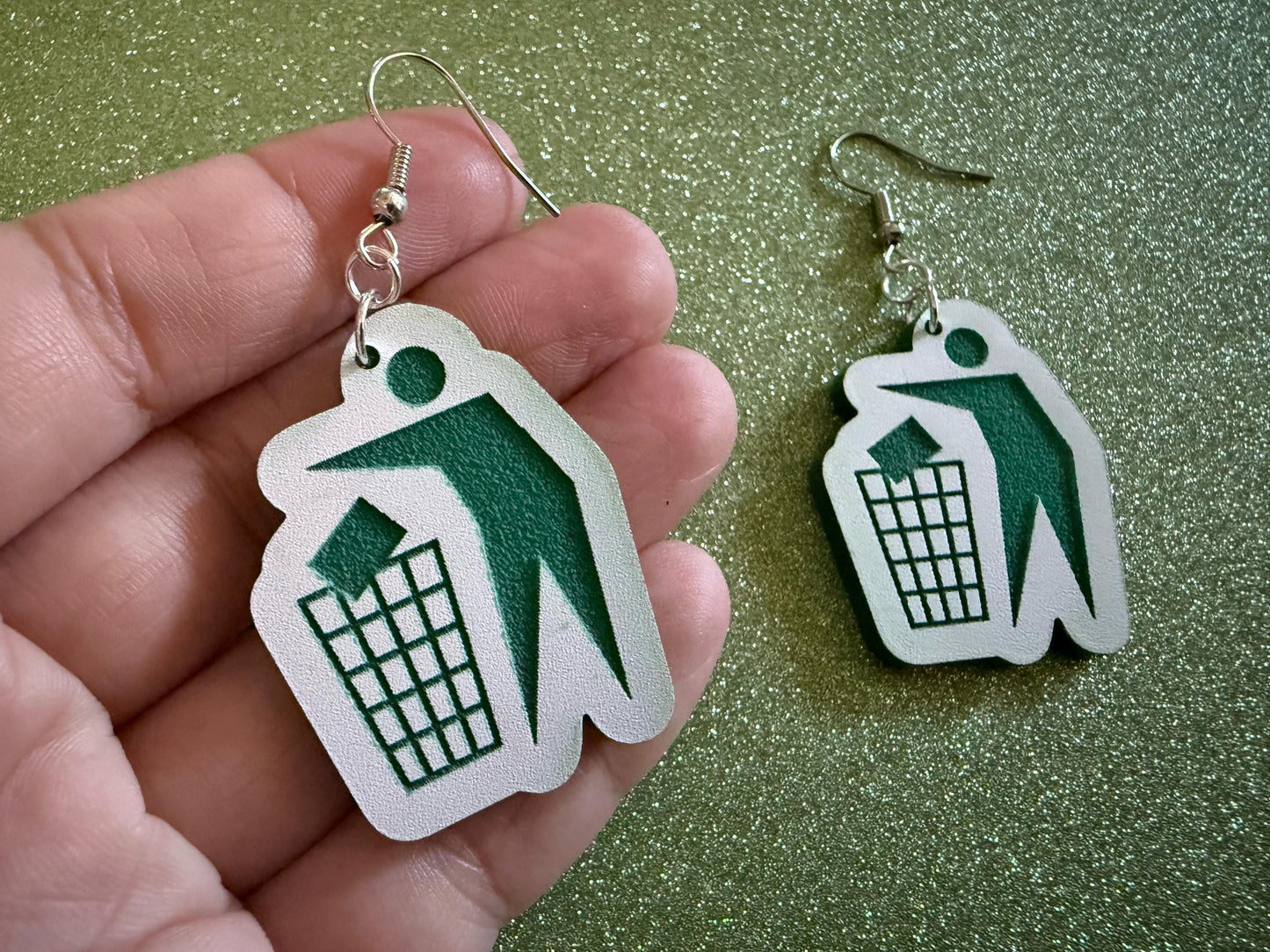 Recycling Earrings: Laser Cut Acrylic Recycle Symbols Man Recycling Icon, Earth Day, Green Earrings, Environment Best Gifts for Her/Him/Them