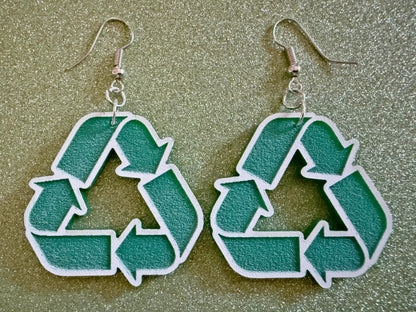 Recycling Earrings: Laser Cut Acrylic Recycle Symbols, Recycling Icon, Earth Day, Green Earrings, Environment Best Gifts for Her/Him/Them
