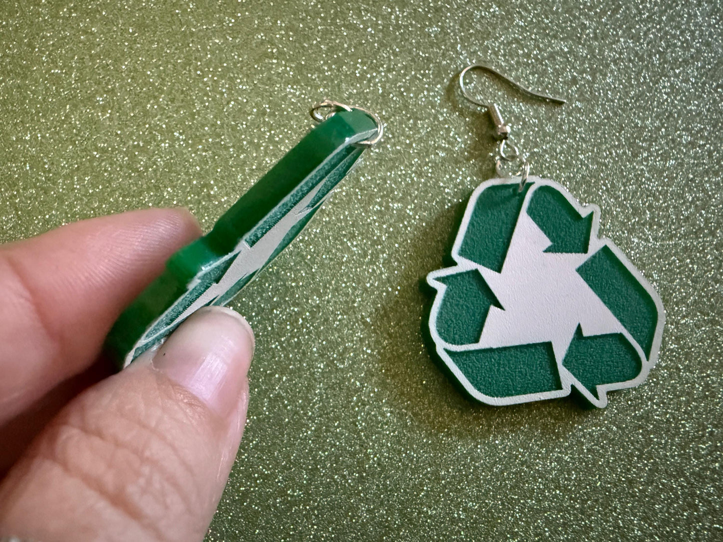 Recycling Earrings: Laser Cut Acrylic Recycle Symbols, Recycling Icon, Earth Day, Green Earrings, Environment Best Gifts for Her/Him/Them