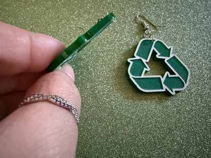 Recycling Earrings: Laser Cut Acrylic Recycle Symbols, Recycling Icon, Earth Day, Green Earrings, Environment Best Gifts for Her/Him/Them