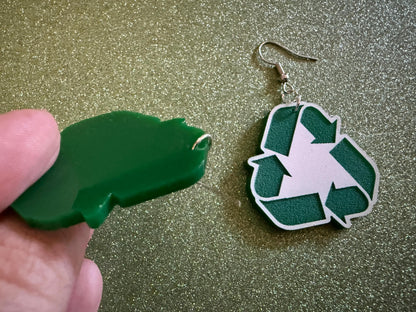 Recycling Earrings: Laser Cut Acrylic Recycle Symbols, Recycling Icon, Earth Day, Green Earrings, Environment Best Gifts for Her/Him/Them