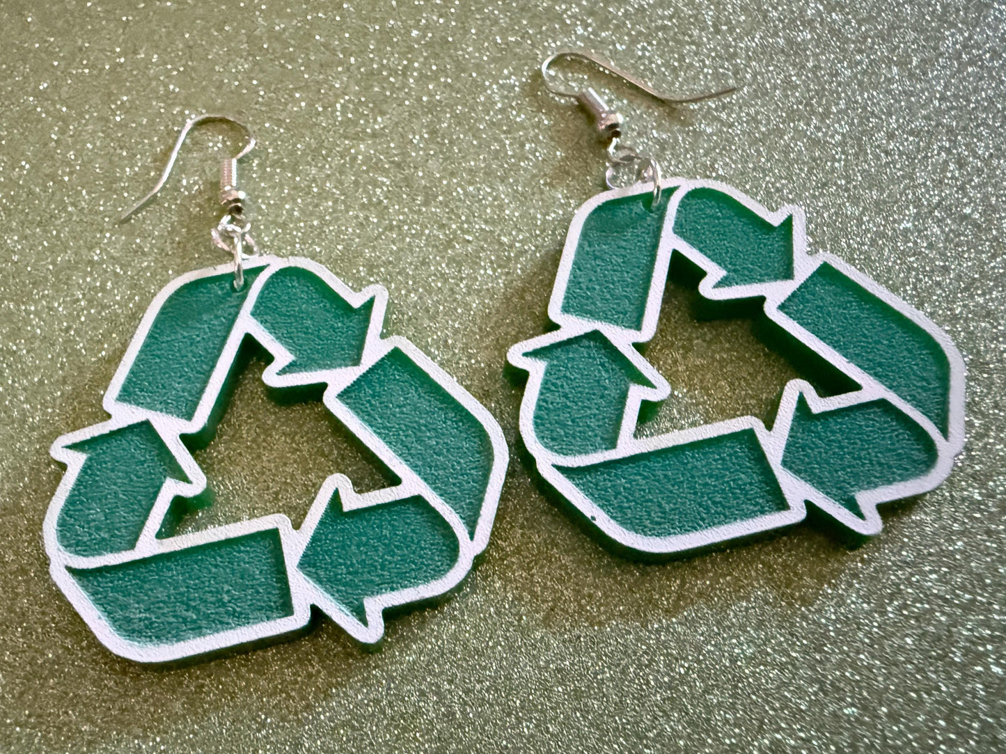 Recycling Earrings: Laser Cut Acrylic Recycle Symbols, Recycling Icon, Earth Day, Green Earrings, Environment Best Gifts for Her/Him/Them