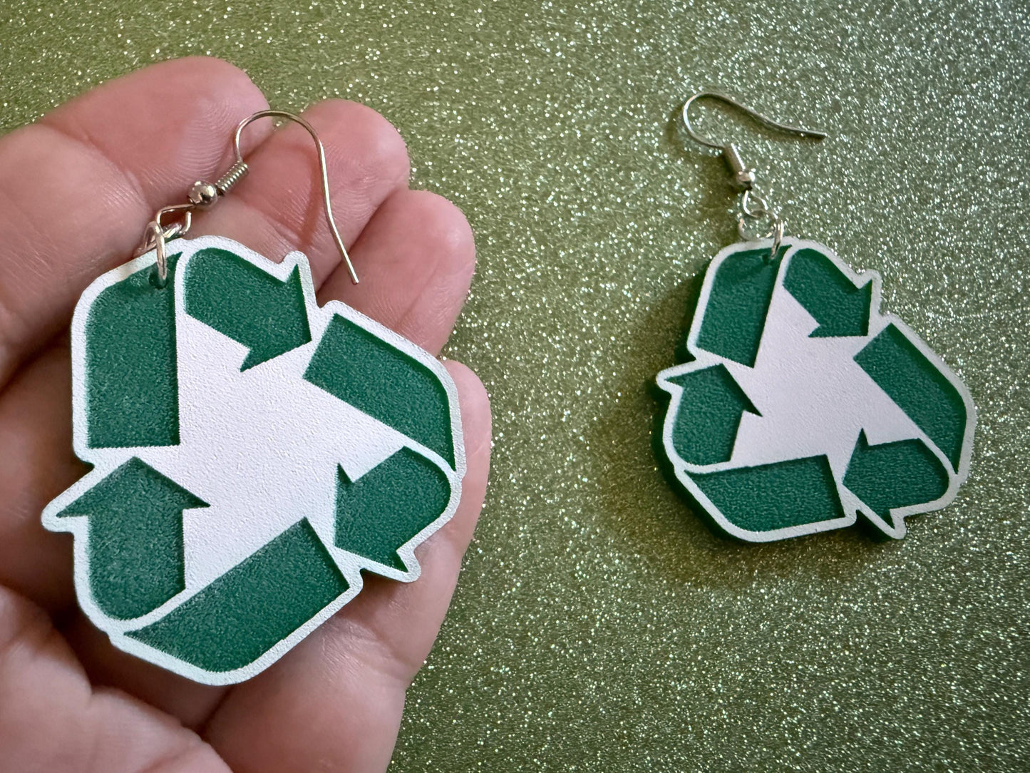 Recycling Earrings: Laser Cut Acrylic Recycle Symbols, Recycling Icon, Earth Day, Green Earrings, Environment Best Gifts for Her/Him/Them