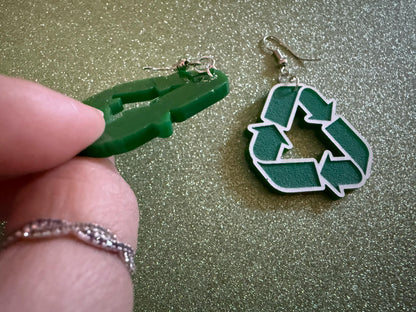 Recycling Earrings: Laser Cut Acrylic Recycle Symbols, Recycling Icon, Earth Day, Green Earrings, Environment Best Gifts for Her/Him/Them