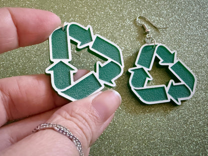 Recycling Earrings: Laser Cut Acrylic Recycle Symbols, Recycling Icon, Earth Day, Green Earrings, Environment Best Gifts for Her/Him/Them