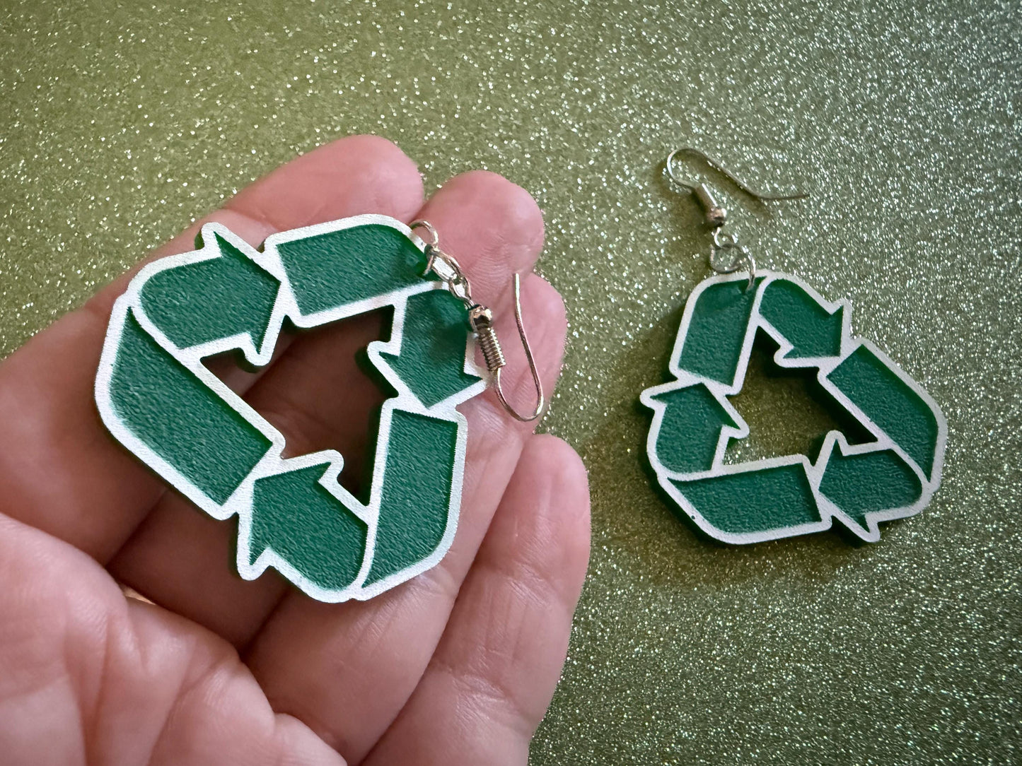 Recycling Earrings: Laser Cut Acrylic Recycle Symbols, Recycling Icon, Earth Day, Green Earrings, Environment Best Gifts for Her/Him/Them