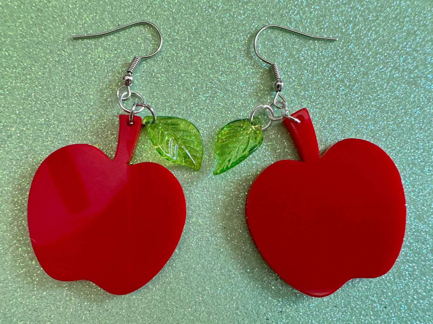 Red Apple Earrings: Laser Cut Acrylic Apples, Fruit, Fall, Food Earrings, Teacher Gift, Red Apples, Best Gifts for Her/Him/Them