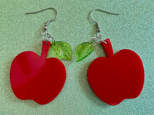 Red Apple Earrings: Laser Cut Acrylic Apples, Fruit, Fall, Food Earrings, Teacher Gift, Red Apples, Best Gifts for Her/Him/Them
