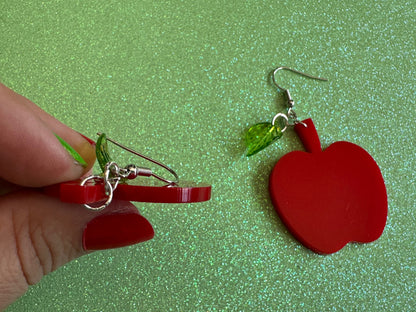 Red Apple Earrings: Laser Cut Acrylic Apples, Fruit, Fall, Food Earrings, Teacher Gift, Red Apples, Best Gifts for Her/Him/Them
