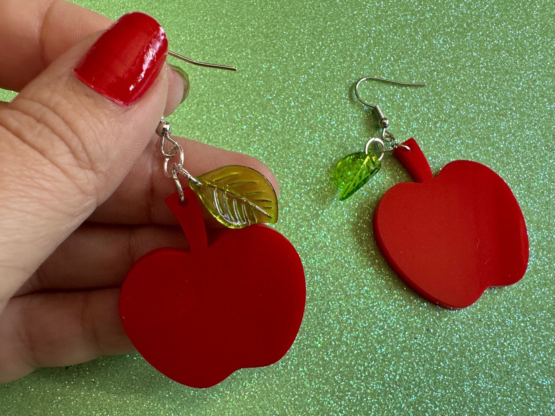 Red Apple Earrings: Laser Cut Acrylic Apples, Fruit, Fall, Food Earrings, Teacher Gift, Red Apples, Best Gifts for Her/Him/Them